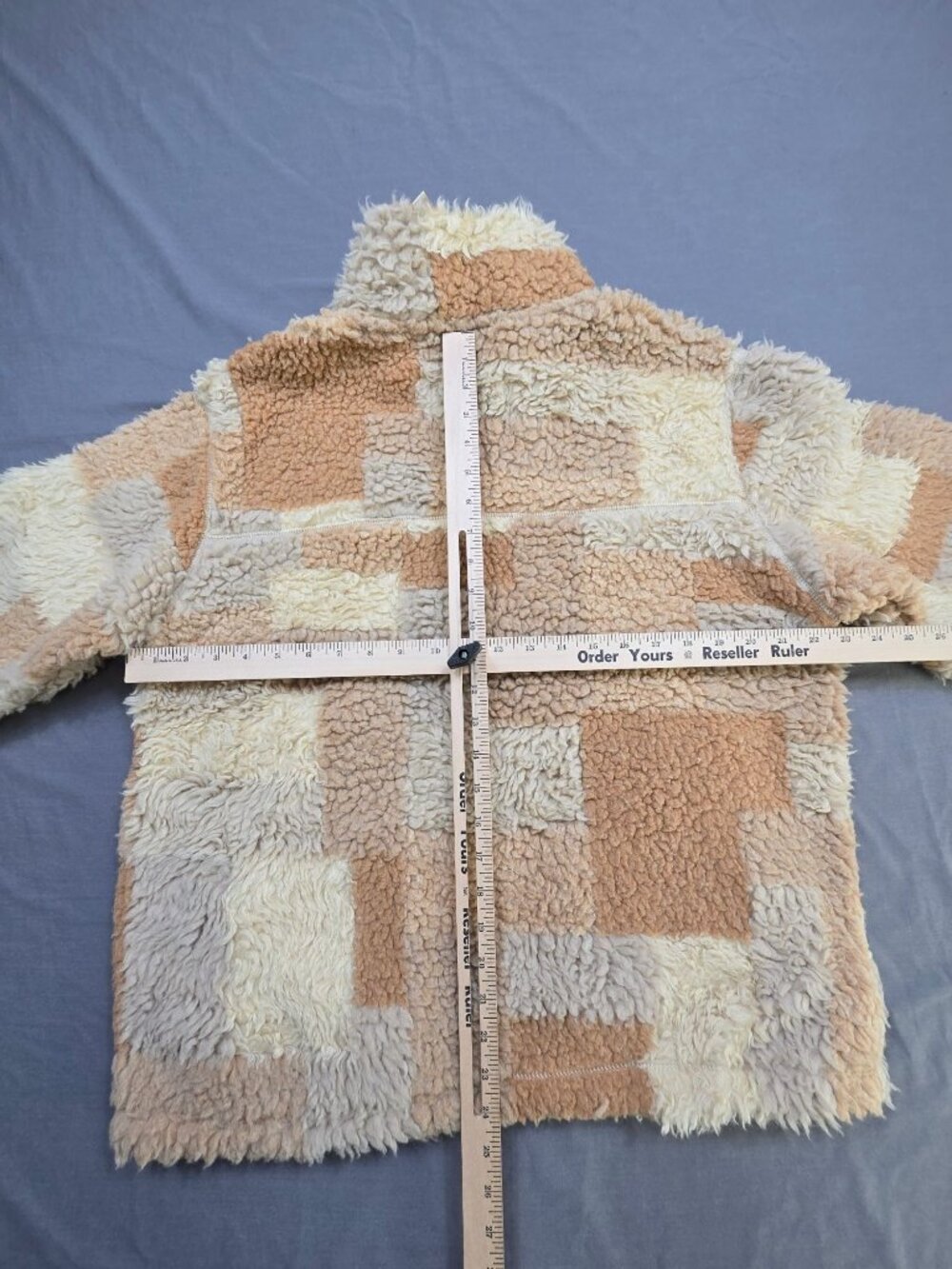 NEW BDG Medium Sherpa Jacket Beige/Brown Patchwork Full Zip - Picture 3 of 4
